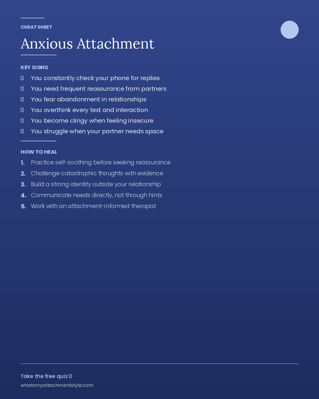 Anxious Attachment Cheat Sheet