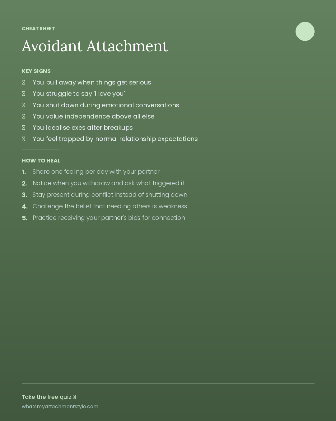 Avoidant Attachment Cheat Sheet